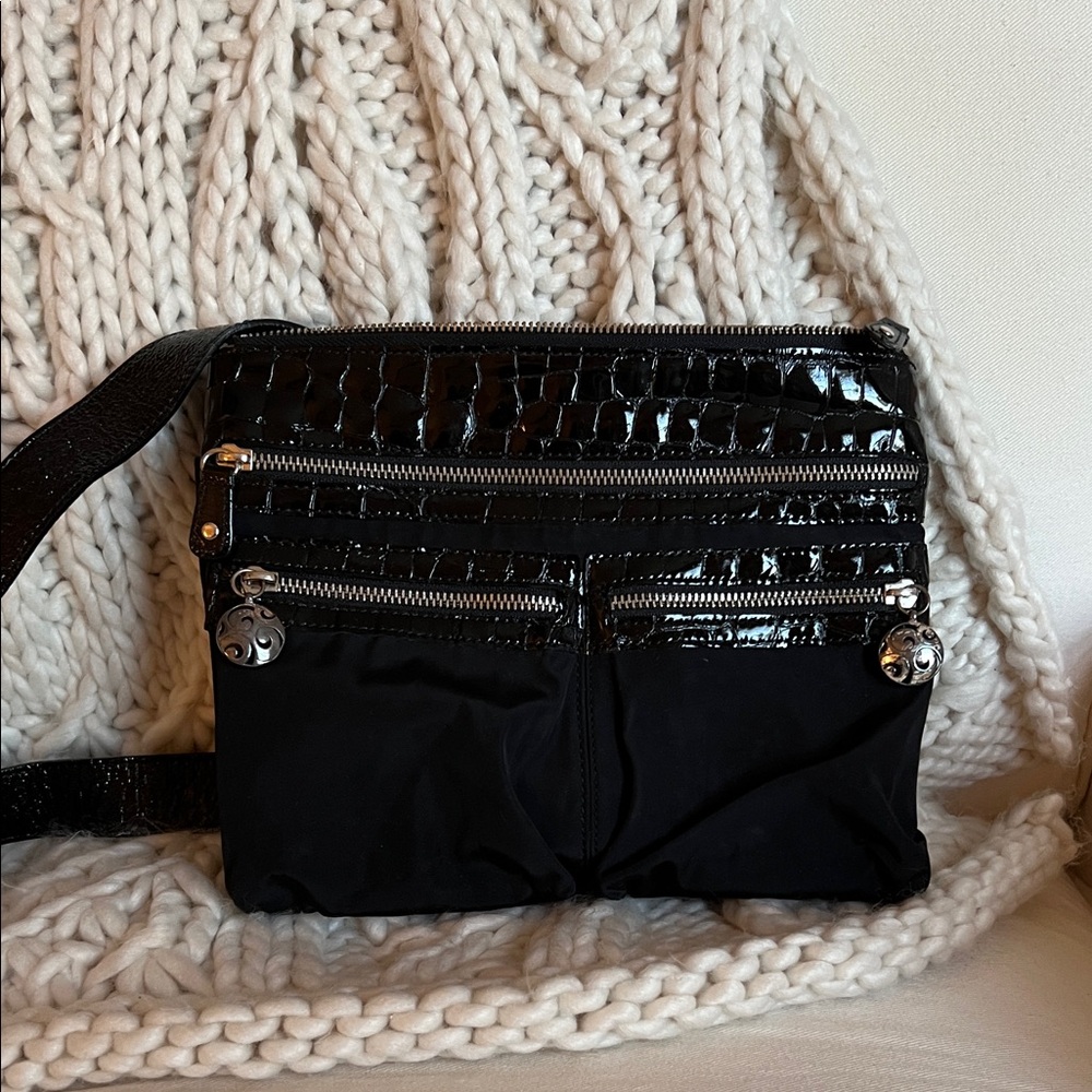 Brighton Black Croc-Embossed Crossbody Bag